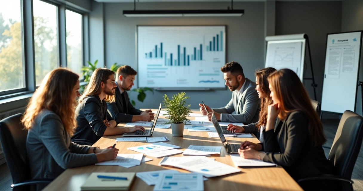 Equipe trabalhando em escritório moderno de microempresa. 