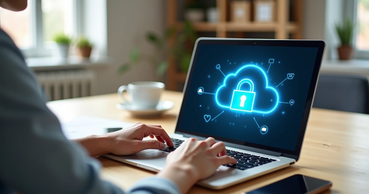 Microempresário vendo certificado digital em nuvem no notebook 