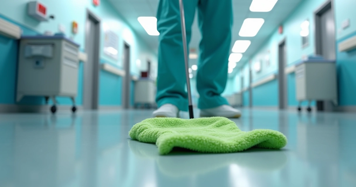 Profissional limpando ambiente hospitalar com pano de microfibra 
