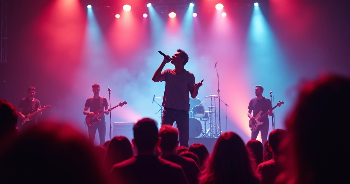 Show ao vivo com cantor segurando microfone dinâmico