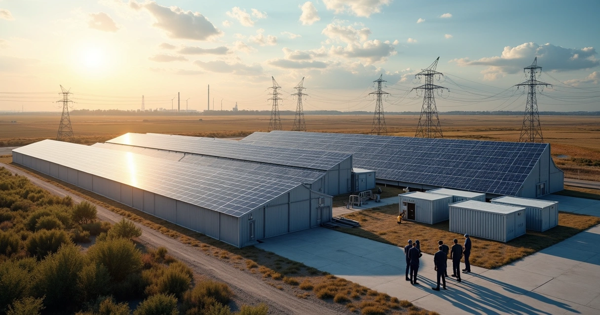 Microgrid industrial com painéis solares e baterias 