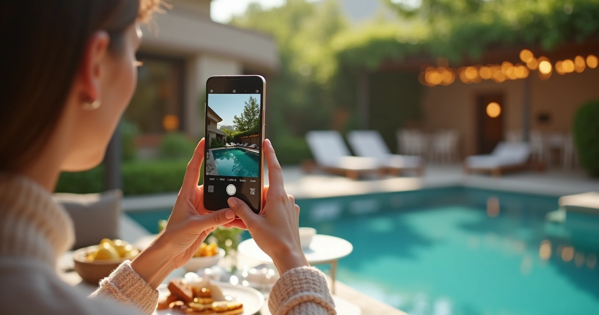 Microinfluenciador produzindo conteúdo em um hotel 