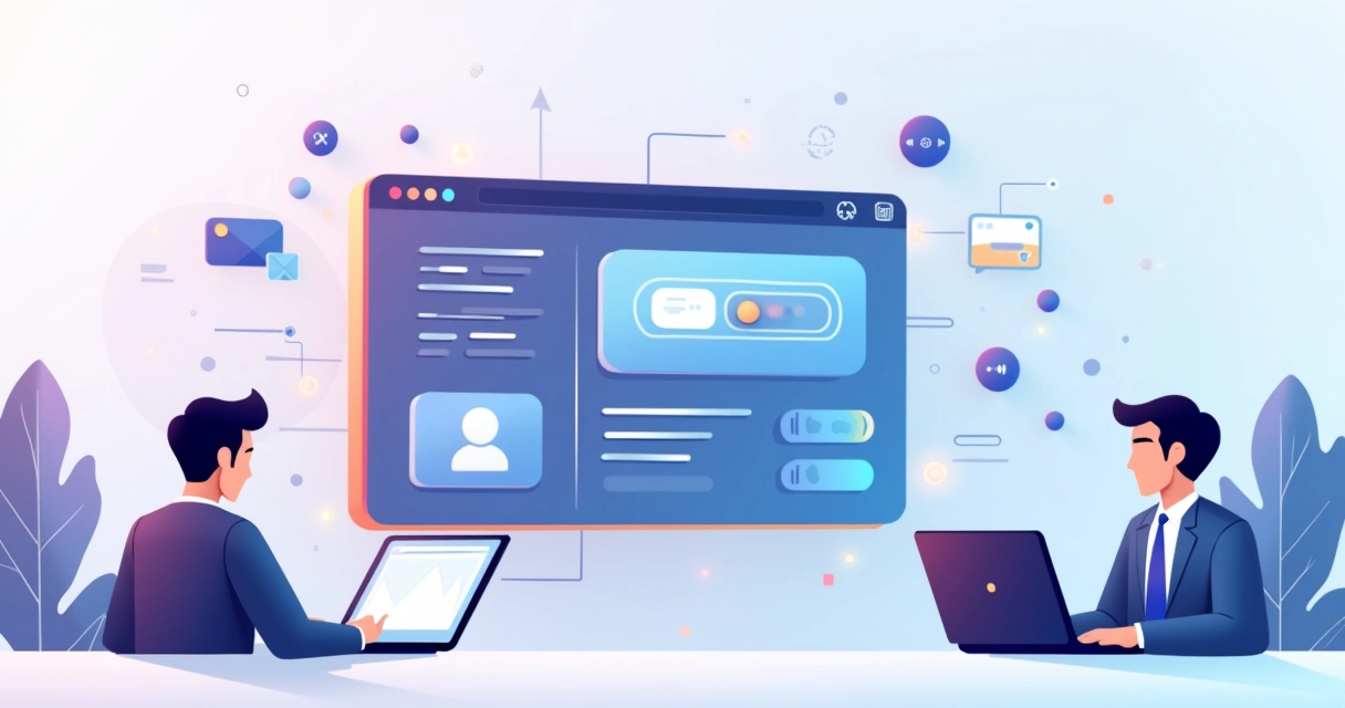 Interface de site com pequenos elementos interativos brilhando ao redor de cursor em destaque 