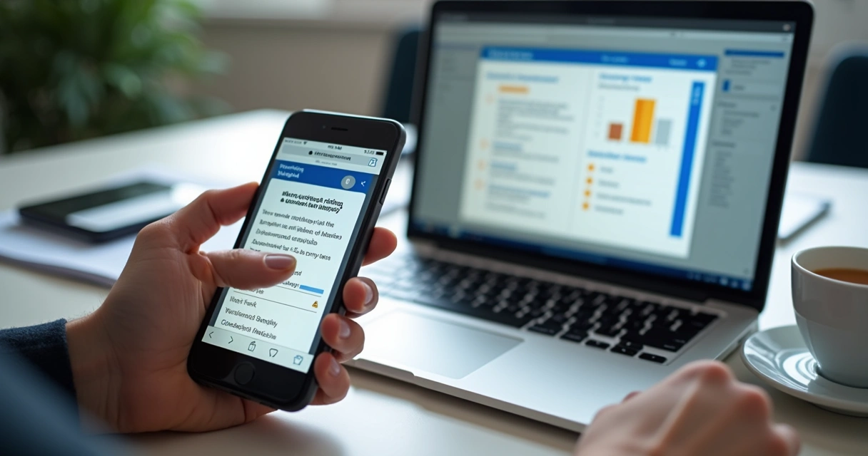 Aplicativo de aprendizado curto aberto em smartphone e notebook lado a lado 