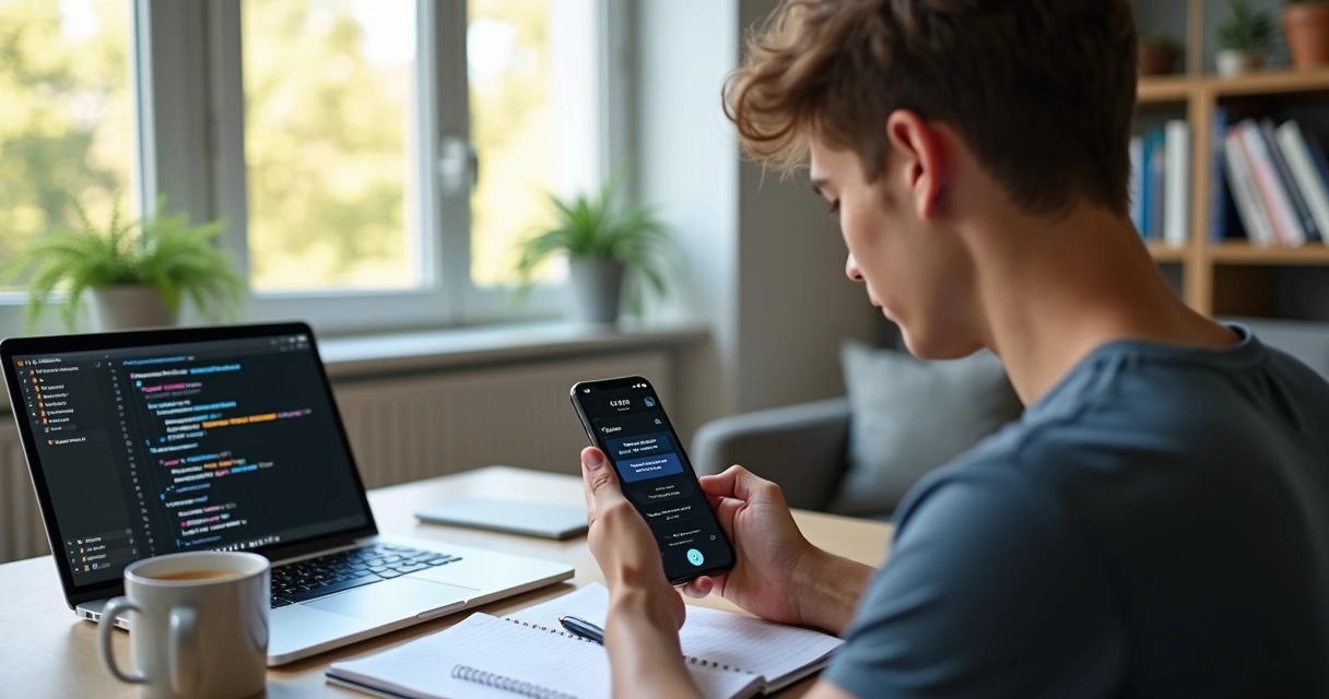 Pessoa estudando habilidades tecnológicas em microlearning no celular 