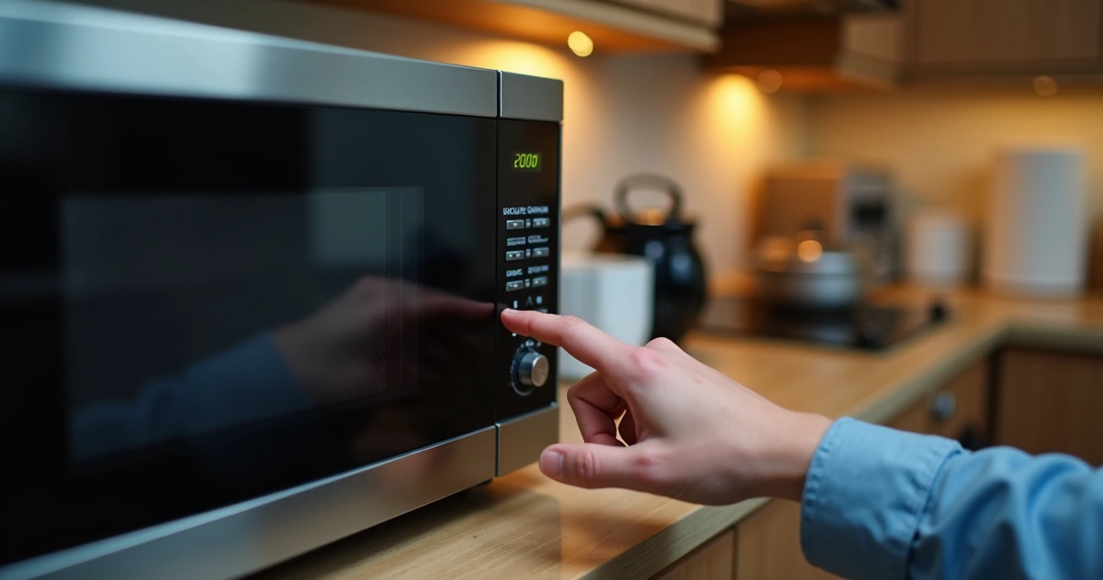 Detalhe do painel de micro-ondas com display apagado e botões não funcionando 