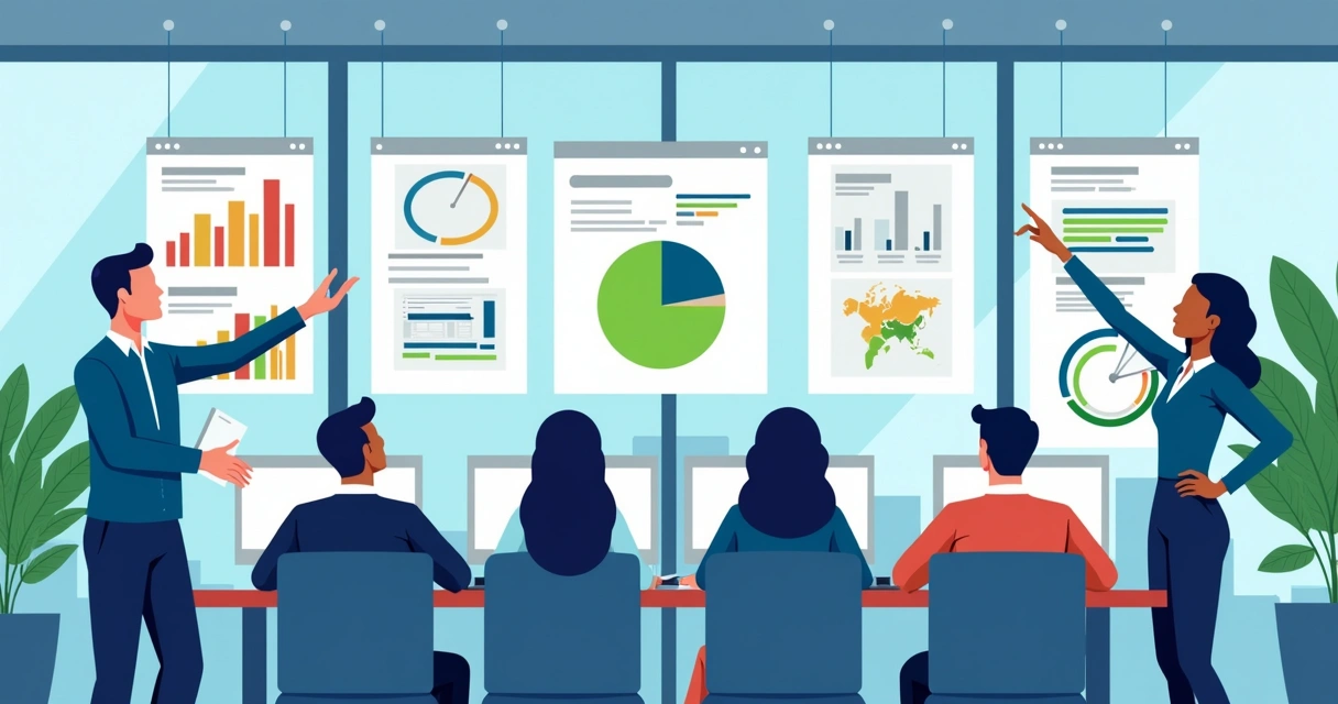 Equipe analisando dados de microsegmentação em telas de computador para campanhas sindicais e conselho de classe 