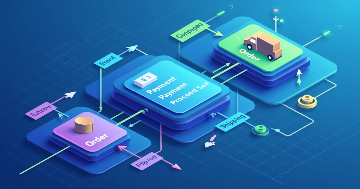 Diagram showing microservices connected through event streams 