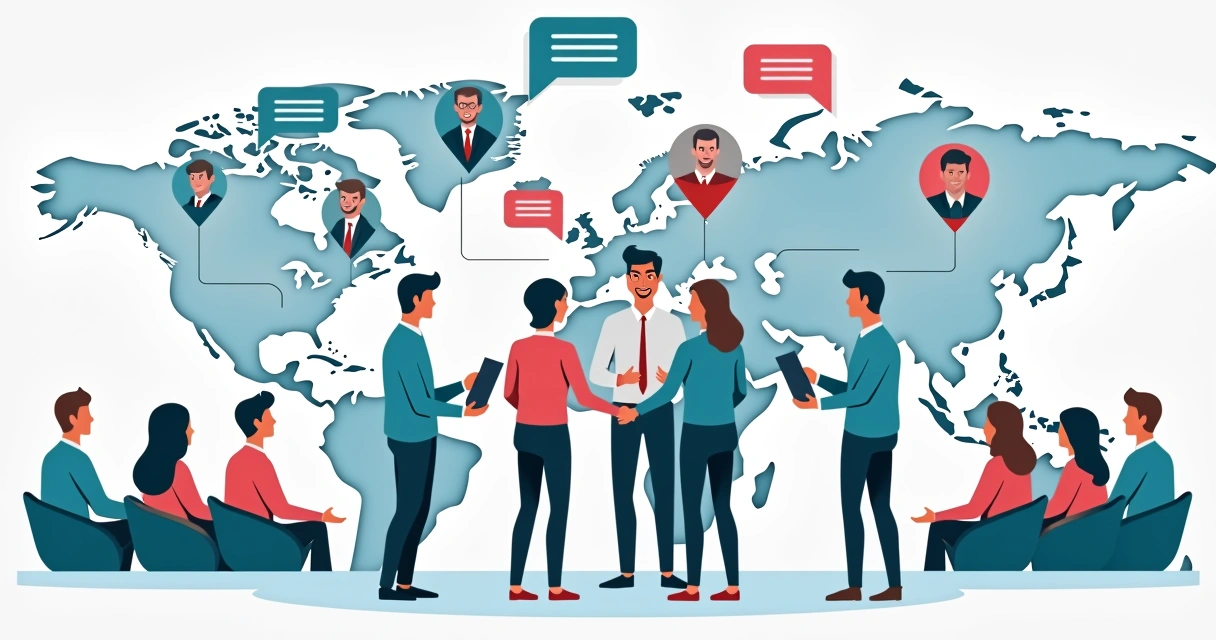 Segmentação eleitoral e voto digital representados por ilustrações de públicos e mapas