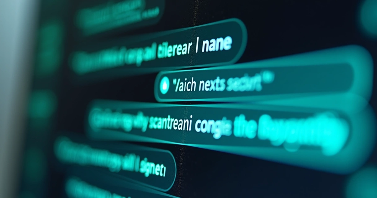 Tela com microtextos organizados em interface de chatbot 