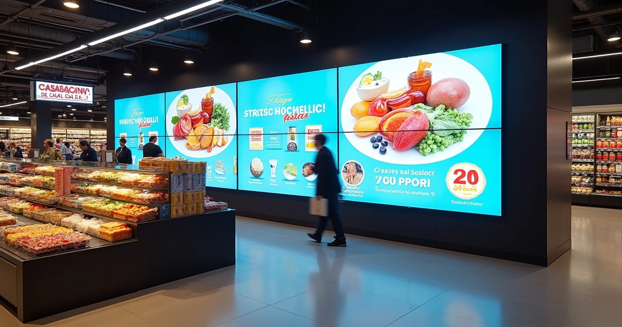 Painel digital de ofertas em PDV de supermercado 