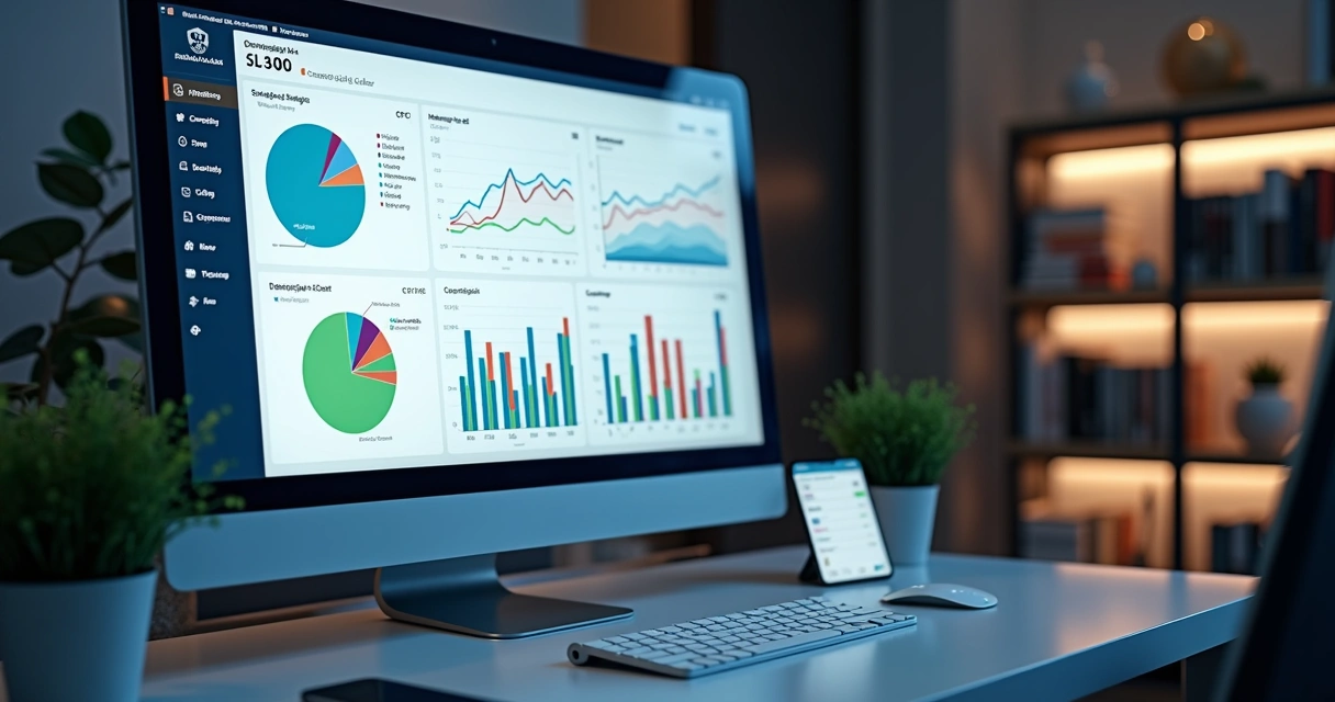 Tela de computador mostrando gráficos e dashboards de anúncios em marketplace e mídia de varejo digital 