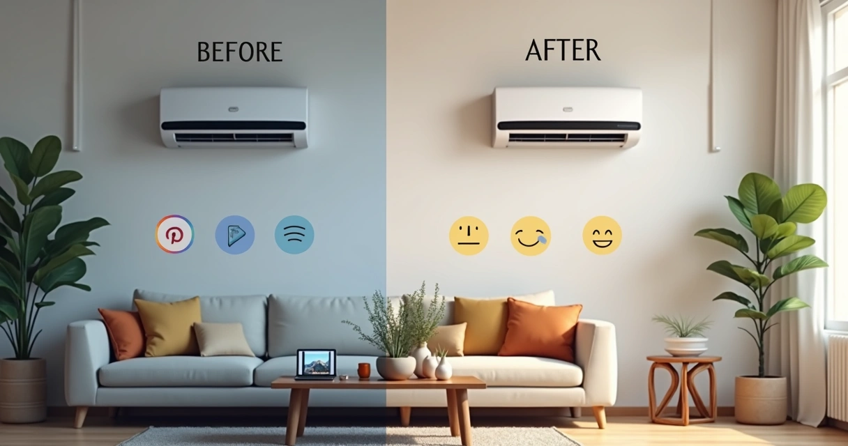 Post com antes e depois de serviço HVAC 