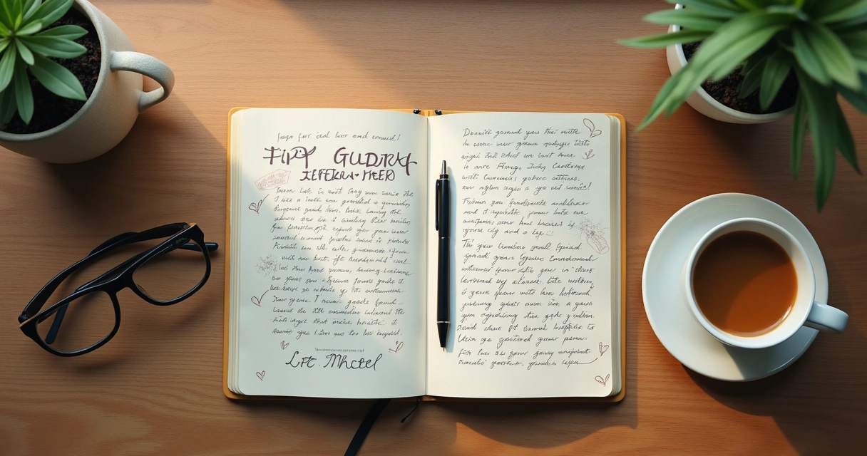 Notebook and coffee during midlife reflection