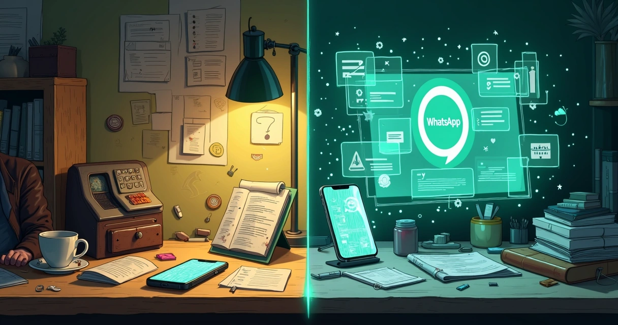 Comparação visual entre atendimento manual e bot no WhatsApp 