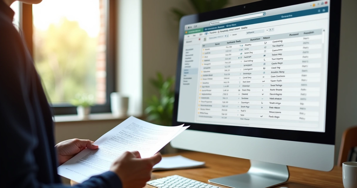 Corretor transfere ficha de cliente de papel para tela do computador com CRM imobiliário