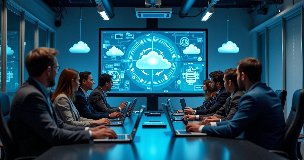 Equipe técnica analisando plano de migração de sistemas legado para nuvem 