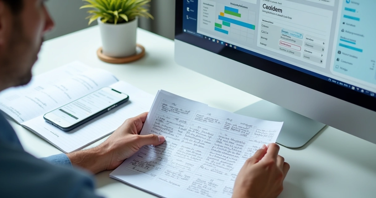 Planilha no papel sendo substituída por tela de CRM de vendas 