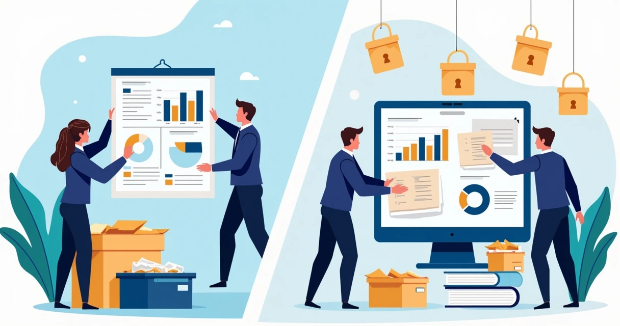 Equipe migrando dados das planilhas para sistema 