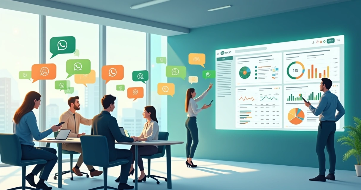 Representação visual de uma equipe migrando conversas do WhatsApp Business para uma plataforma integrada
