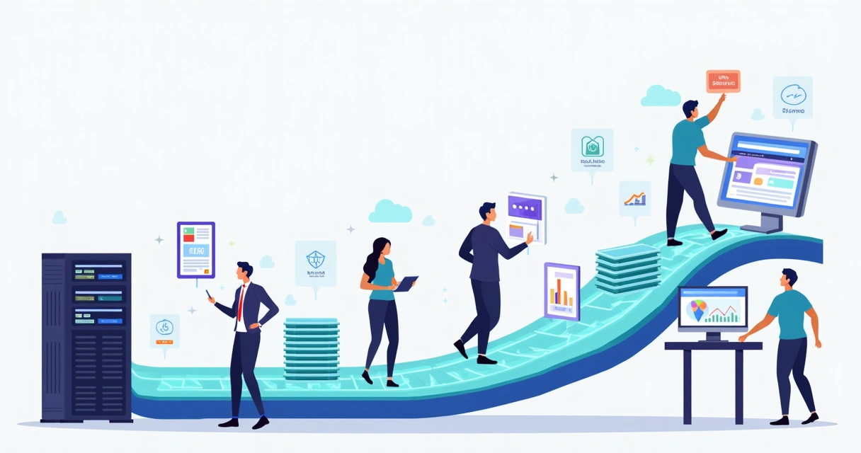 Equipe digital migrando estrutura de site com fluxo seguro e organizado 