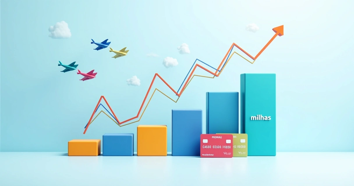 Gráfico de milhas subindo e cartões de crédito 