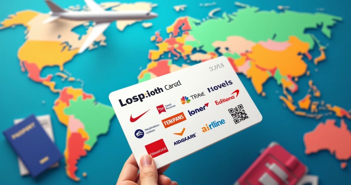 Cartão com logos de companhias aéreas internacionais e mapas 