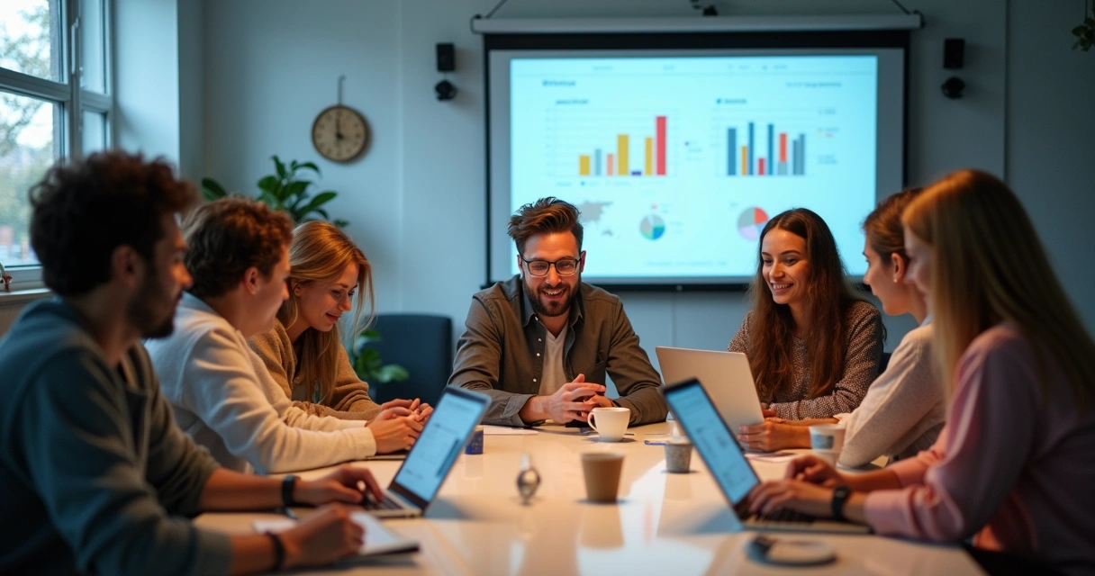 Jovens adultos estudando em grupo e usando tecnologia