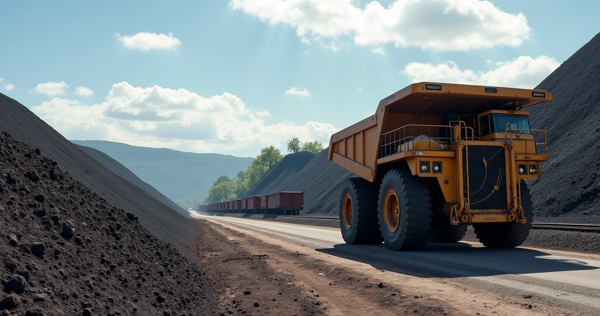 Caminhão e ferrovia em mina de extração mineral