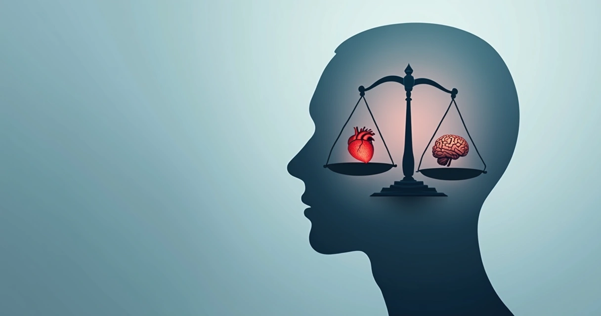 Abstract scales representing balance inside a human head. 
