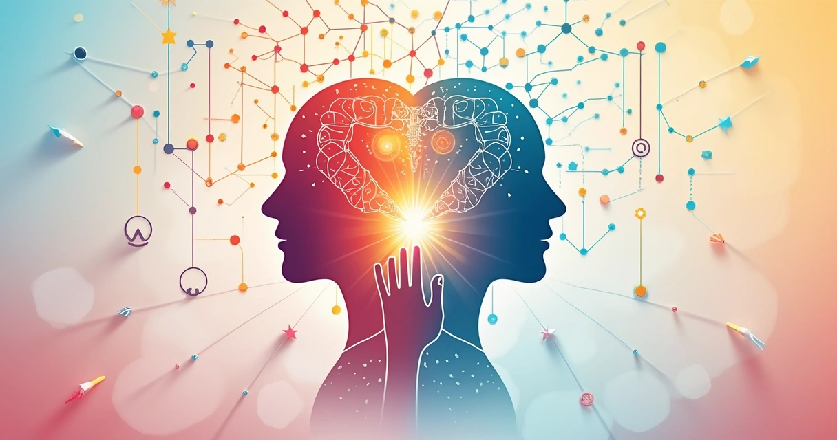 Colorful abstract illustration representing connection between mind, emotions, and behavior 