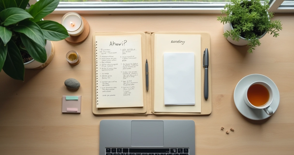 Calm desk with objects forming the outline of a brain 