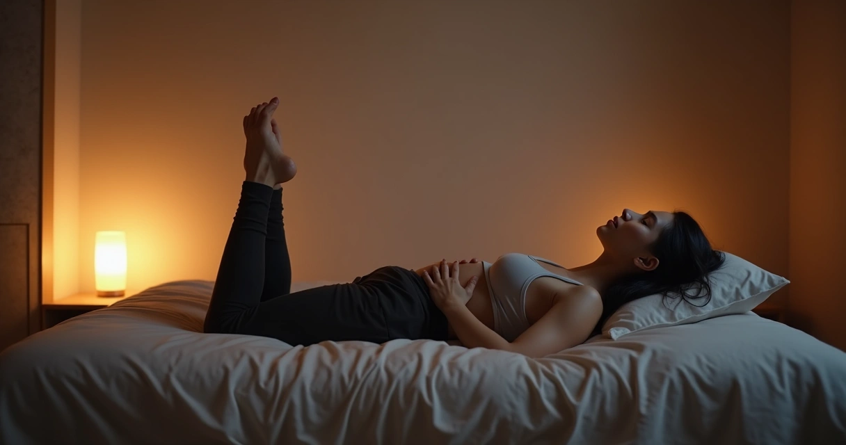 Person practicing meditation in bed before sleep
