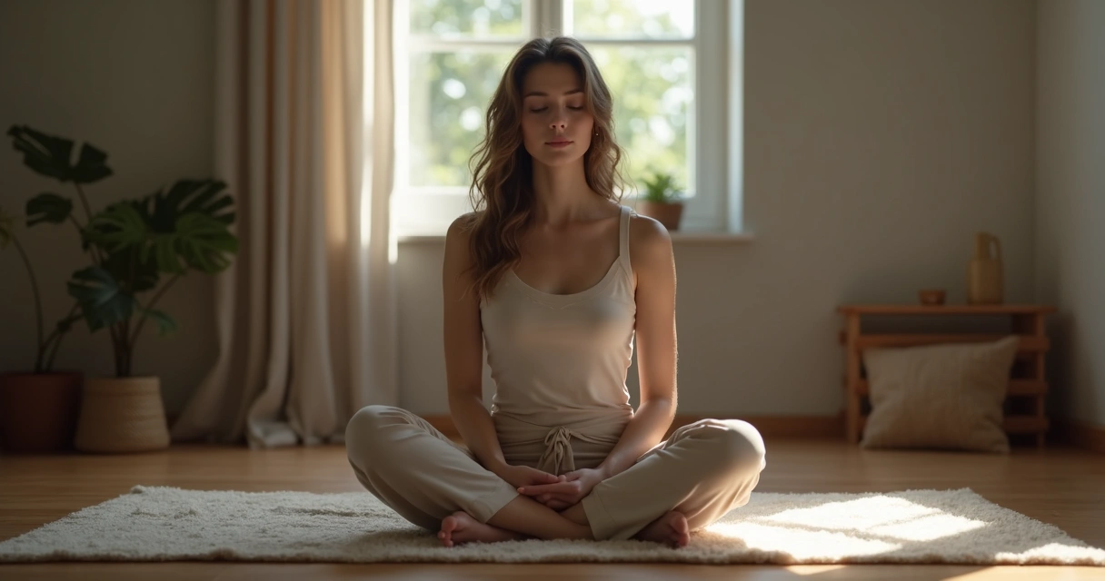 Person sitting peacefully, focusing on mindful breathing 