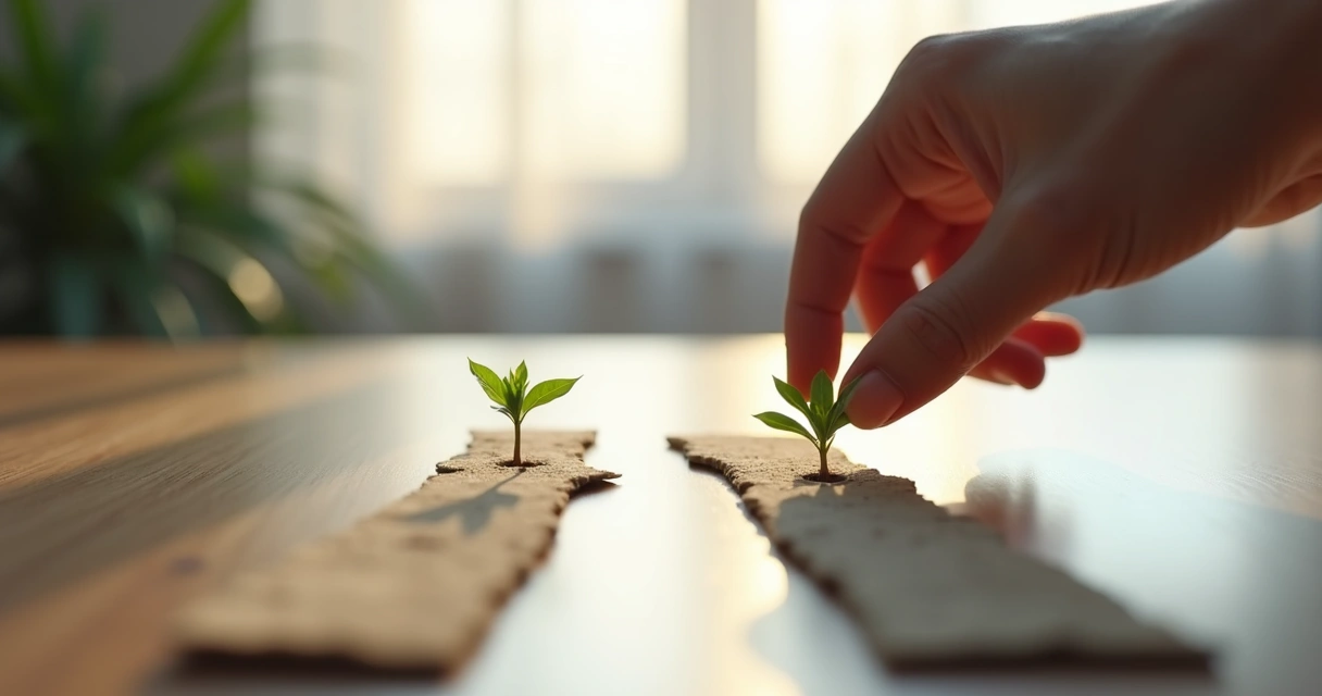 Person pausing before making a choice, hand hovering over two paths 