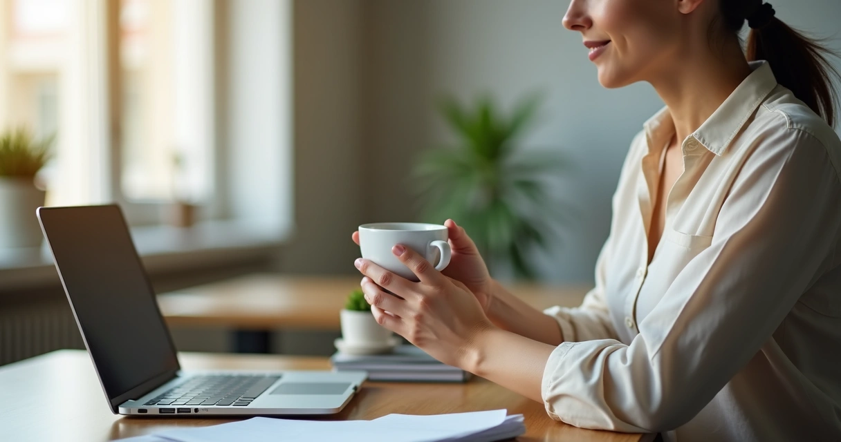 Woman enjoying a mindful coffee break 