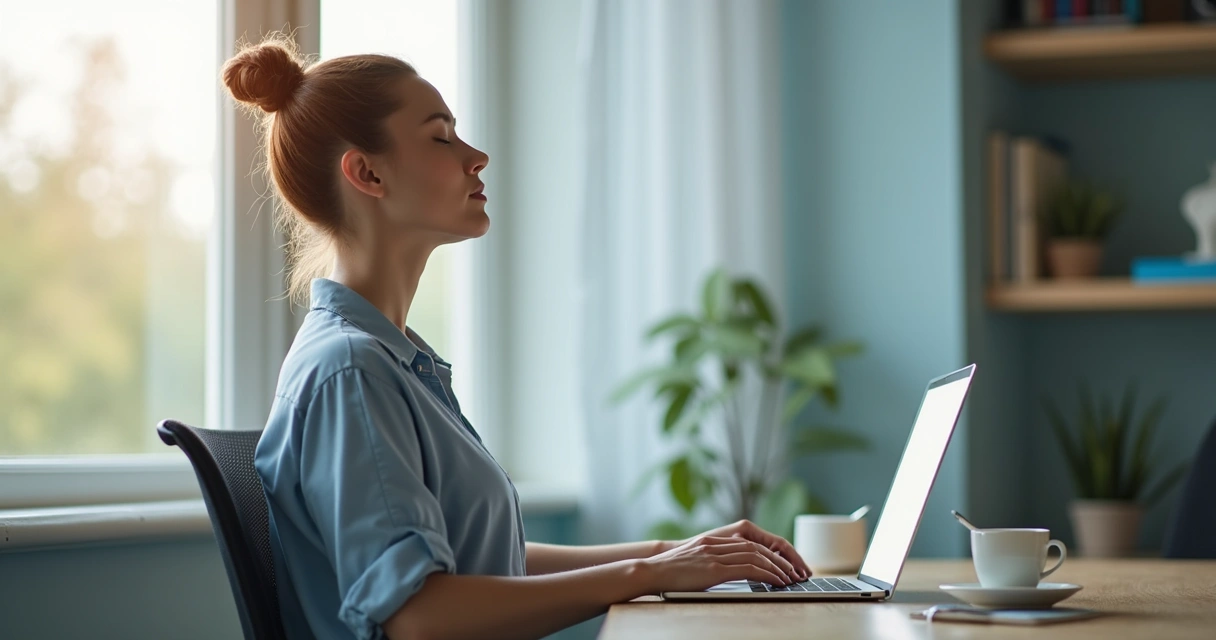 Professional taking a mindful pause at a desk