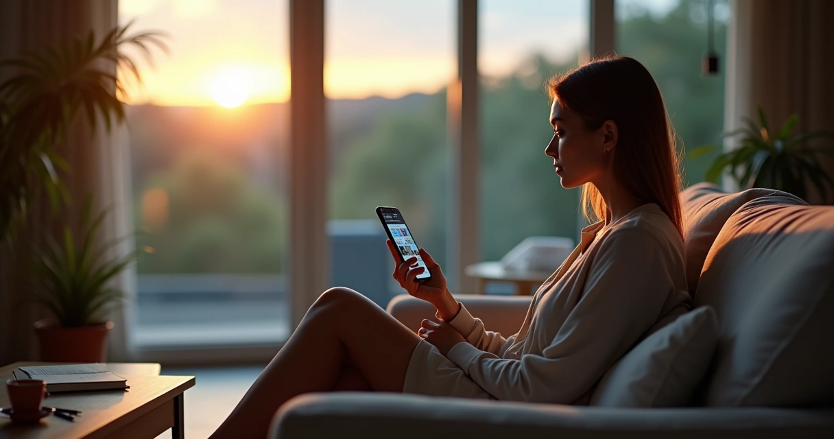 Person pausing with smartphone in hand, choosing mindful digital use 