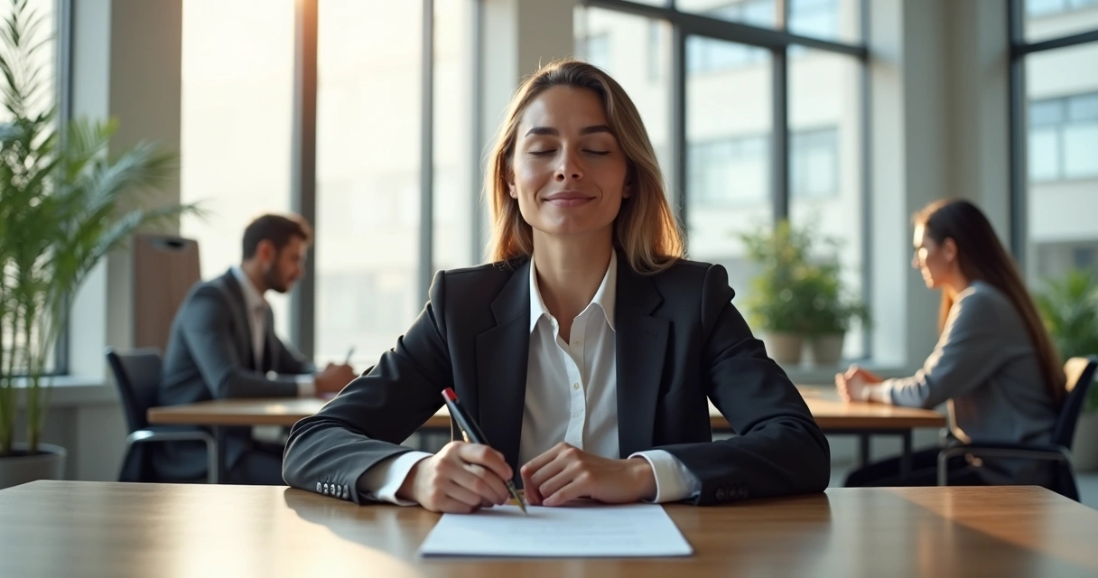 Business leader taking a mindful pause before making a decision 