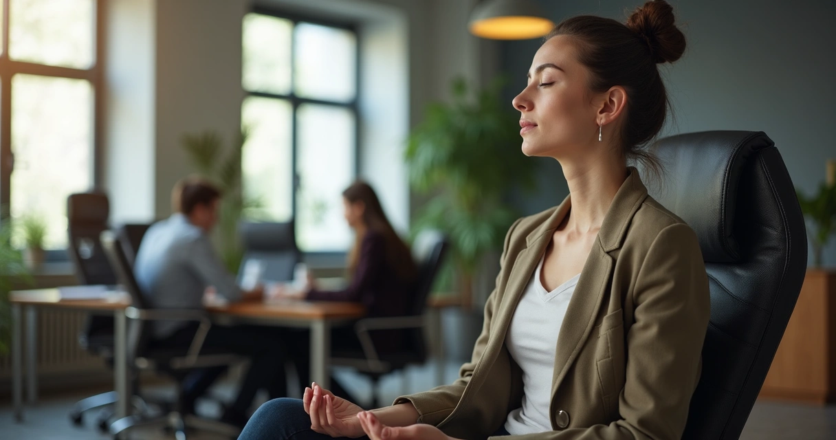 Leader practicing mindfulness before a workplace meeting