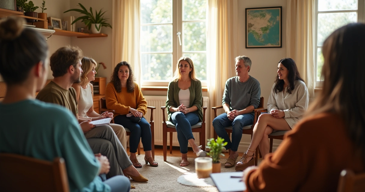 Group of diverse people participating in a mindful listening workshop 