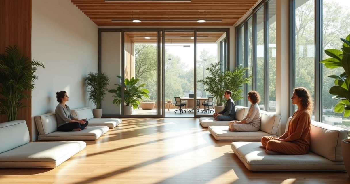 Modern office with a relaxation area for mindful breaks 