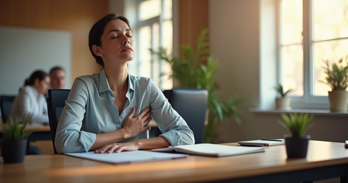 Person practicing mindfulness at a desk 