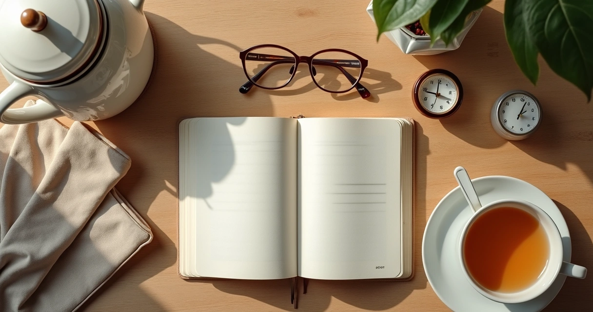 Notebook, tea, and timer set for a short mindfulness practice