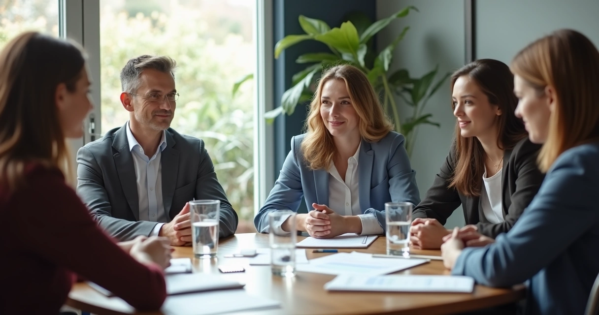 Person pausing quietly during a team meeting