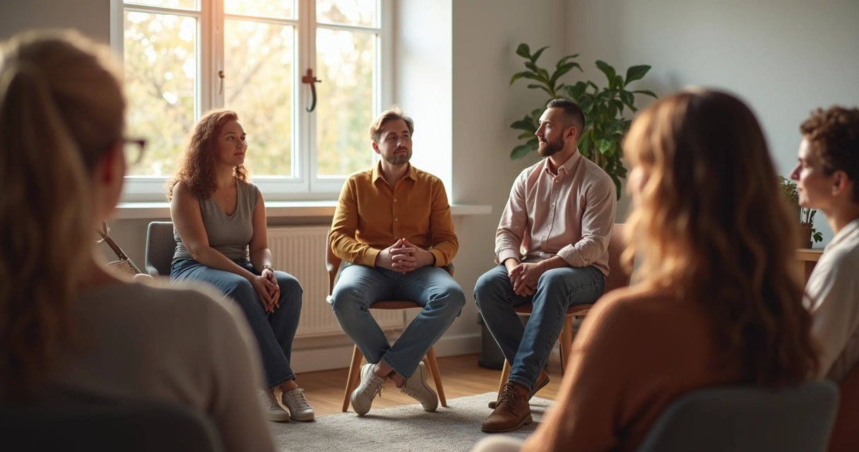 People sitting in a circle having a mindful conversation 
