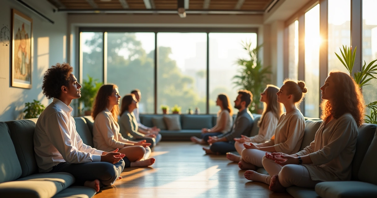 Employees pausing in a peaceful breakroom 