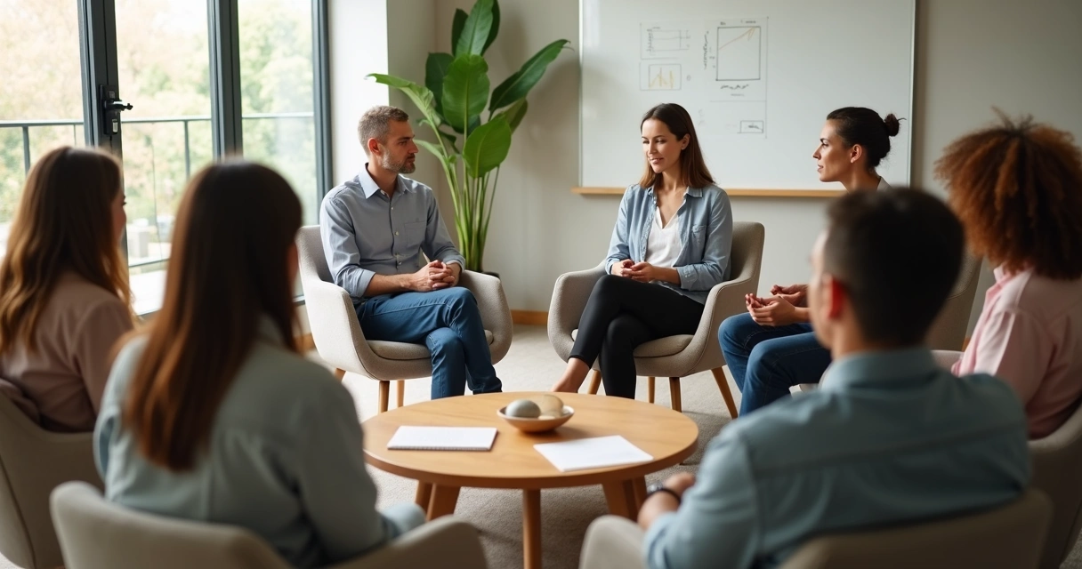 Equipe sentada em círculo praticando comunicação mindful no trabalho 