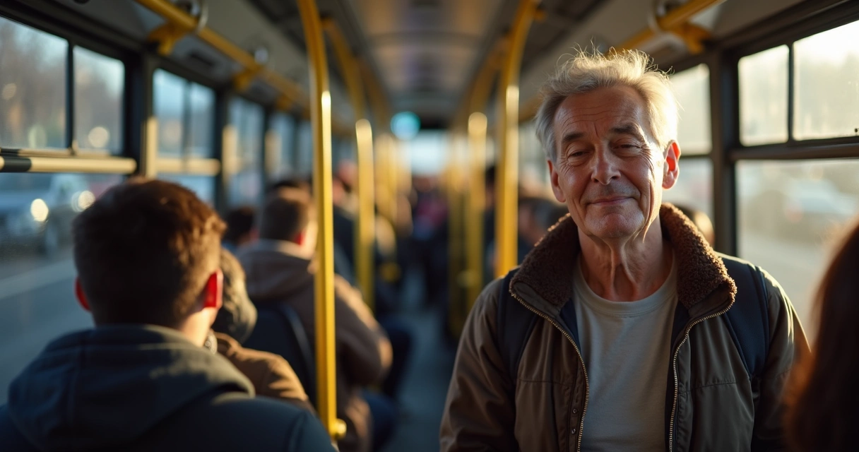 Pessoa praticando mindfulness em transporte público 