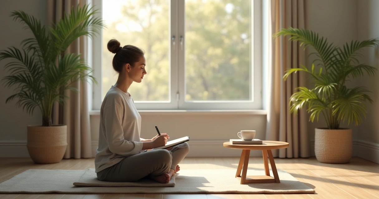 Person sitting quietly and writing after mindfulness practice 